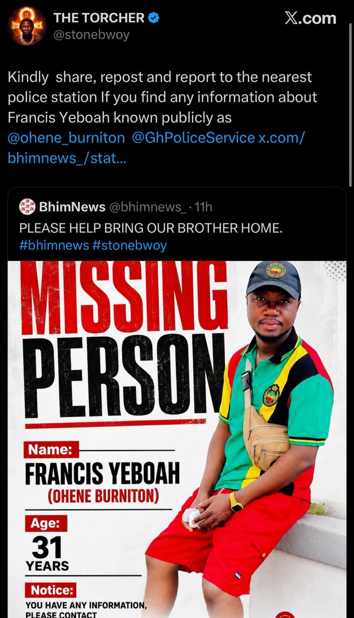 Stonebwoy joins the search for his die-hard fan Stonebwoy joins the search for his die-hard fan